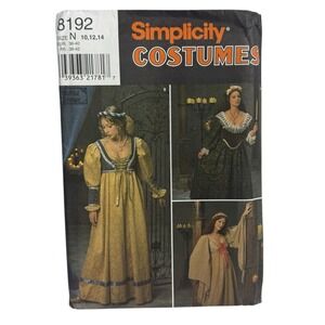 Simplicity Renaissance Medieval Costume Pattern 8192 Size Misses 10-12-14 UC